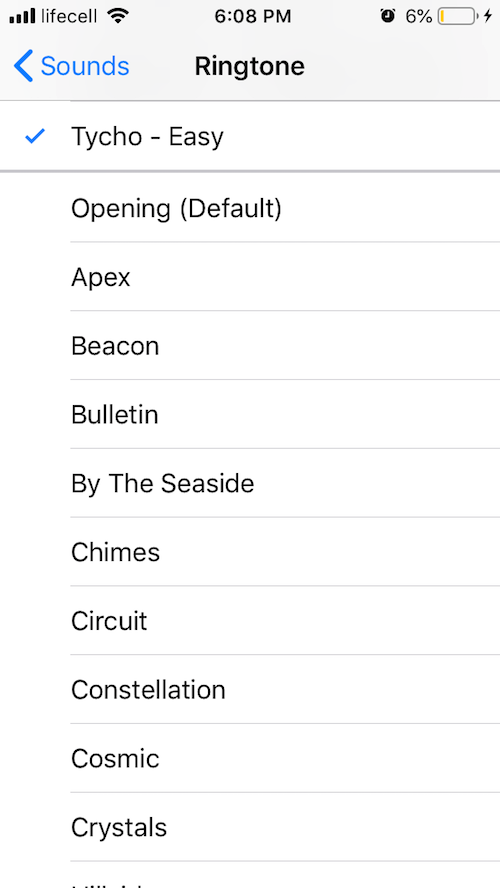 Your new ringtone appears in the Tones section of your iPhone Settings