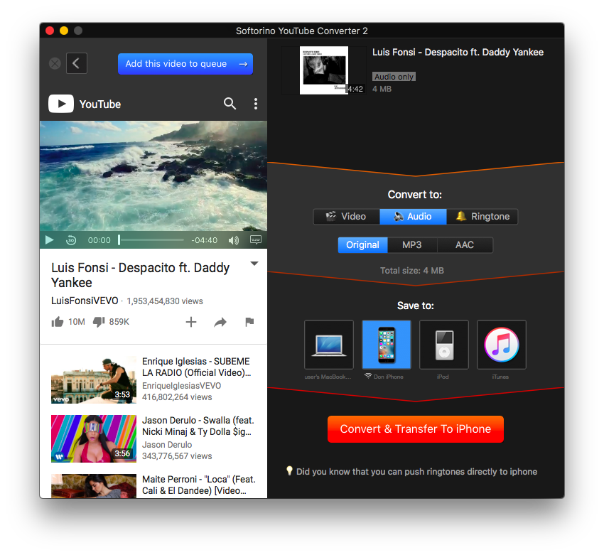 Softorino YouTube Converter 2, extrae música de YouTube