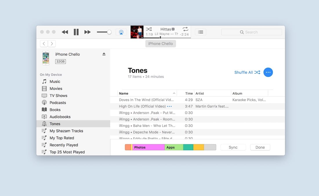 iTunes 12.7 tones