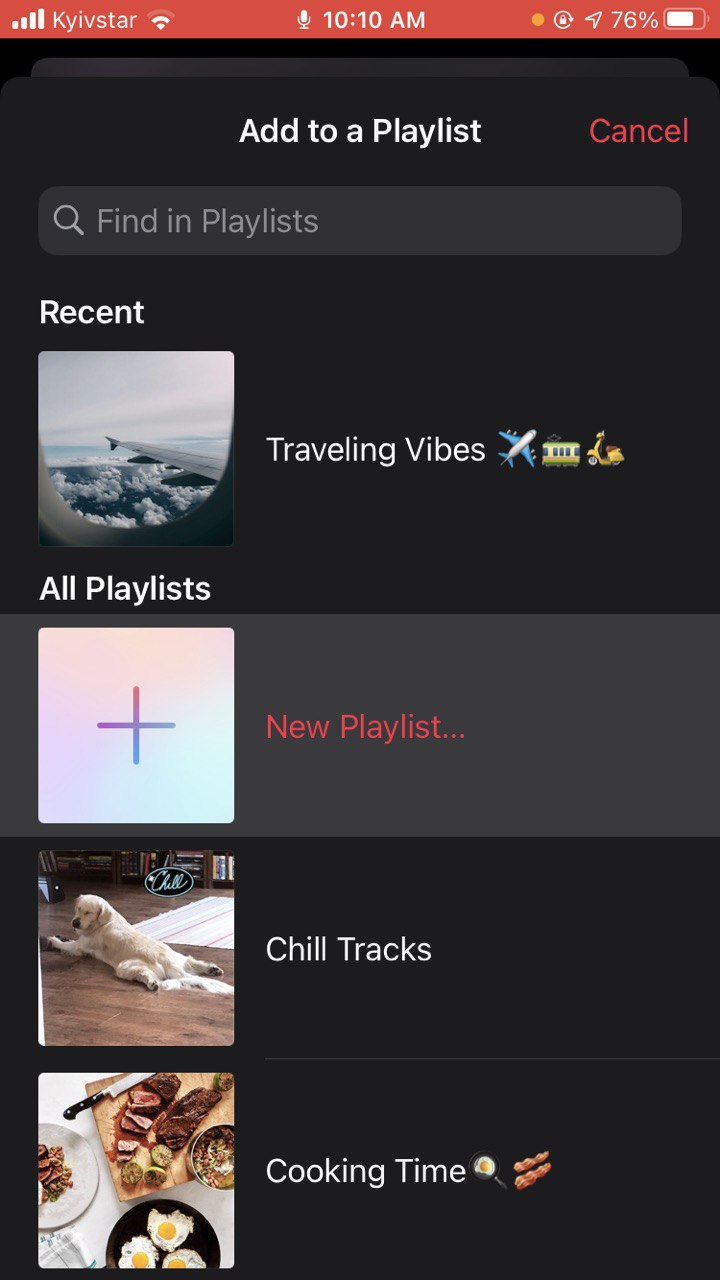 Choose Add to Playlist